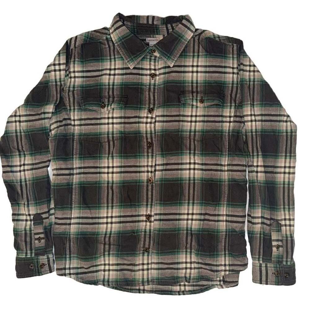 Carhartt Workwear Long Sleeved Flannel Green/Gray Womens Size 20‎ XXL